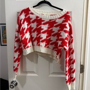 Red and White Houndstooth Sweater